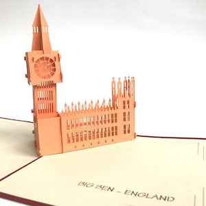 Big Ben Pop Up Kirigiami 3D Karty Ręcznie robione unikatowe Urodziny, Ślub, Baby Shower, rocznica, Dzień Ojca, Dzień Matki, sezonowe