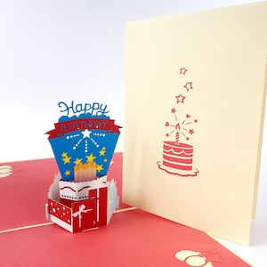 Bolo de aniversário colorido pop up Kirigiami 3D Cartões feitos à mão uniqe aniversário, casamento, chá de bebê, aniversário, dia dos pais, dia das mães,