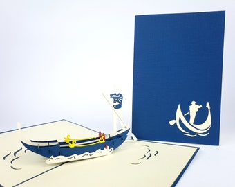 Navy Venice Gondole Pop Up Kirigiami 3D Cards uniche fatte a mano Compleanno, Matrimonio, Baby shower, anniversario, festa del papà, festa della mamma