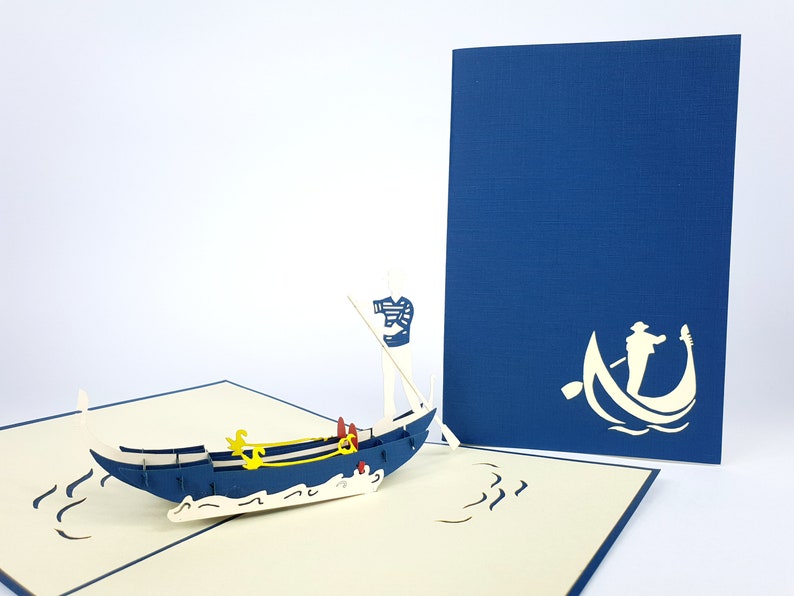 Navy Venice Gondole Pop Up Kirigiami 3D Cards Handmade uniqe Birthday, Wedding, Baby shower, anniversary, father's day, mother's day image 1