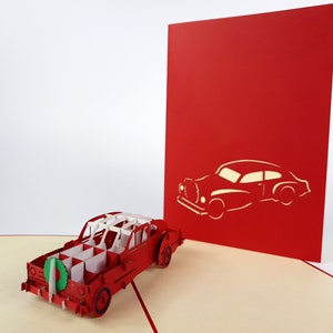 Sport Red Car Pop Up Kirigiami 3D-kaarten Handgemaakte unieke verjaardag, bruiloft, babyshower, jubileum, vaderdag, moederdag
