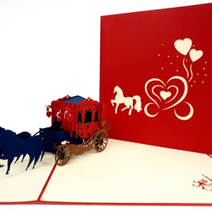 Cavallo carrozza carta Pop Up Kirigiami 3D carte Handmade uniqe matrimonio, compleanno, Baby shower, anniversario, festa del papà, festa della mamma,