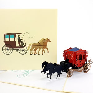 Carte de calèche Pop Up Kirigiami Cartes 3D faites main uniqe anniversaire, mariage, baby shower, anniversaire, fête des pères, fête des mères,
