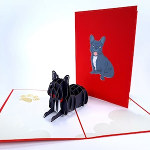 Tarjetas 3D Kirigiami emergentes con pedigrí de bulldog francés hechas a mano, únicas para cumpleaños, bodas, baby shower, aniversario, día del padre, día de la madre.