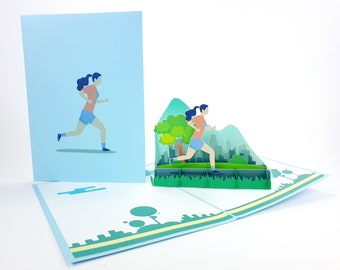 Woman Running Jogging Marathon Pop Up Kirigiami 3D Cards Handmade uniqe  Birthday, Wedding, Baby shower, anniversary, father's day, mother's