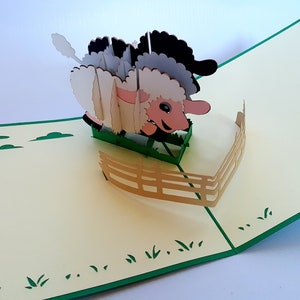 Owce Pop Up Kirigiami 3D Karty Ręcznie robione unikatowe Urodziny, Ślub, Baby Shower, rocznica, Dzień Ojca, Dzień Matki, sezonowe
