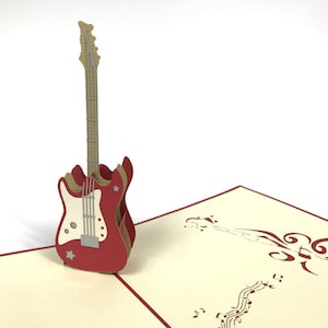 Red Guitar Pop Up Kirigiami 3D carte Handmade uniqe matrimonio, compleanno, Baby shower, anniversario, festa del papà, festa della mamma, stagionale