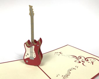 Red Guitar Pop Up Kirigiami 3D Cards Handmade uniqe  Birthday, Wedding, Baby shower, anniversary, father's day, mother's day, seasonal