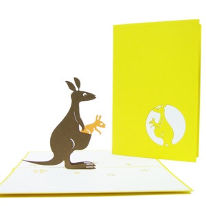 Kangaroo Family Pop Up Kirigiami Cartes 3D faites à la main uniqe Anniversaire, Mariage, Baby shower, anniversaire, fête des pères, fête des mères, saisonnier