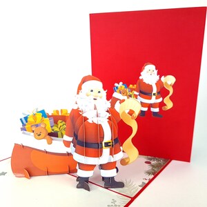 Santa Clause Big Bag Van Present Merry Christmas Gift Present Pop Up Kirigiami 3D-kaarten Handgemaakte uniqe verjaardag, bruiloft, baby douche WOW!