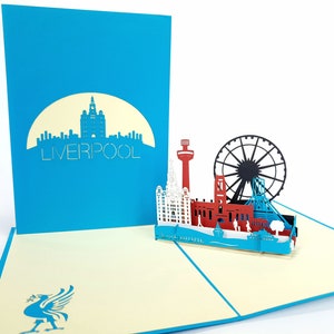 Liverpool Skyline Pop Up Kirigiami 3D Cards Ręcznie robione unikatowe Urodziny, Ślub, Baby shower, rocznica, Dzień Ojca, Dzień Matki