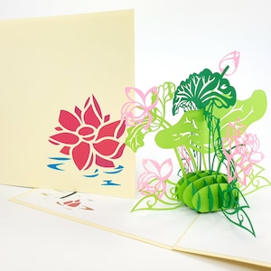 Lotus bloem pop up Kirigiami 3D kaarten handgemaakte uNiqe verjaardag, bruiloft, baby shower, verjaardag, Vaderdag, mother's Day