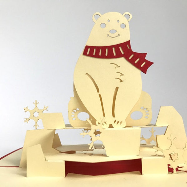 Noël ours Pop Up Kirigiami uniqe fait à la main cartes 3D anniversaire, mariage, Baby shower, anniversaire, fête des pères, fête des mères, saisonnier