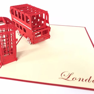 Londyn autobusem i telefonem Box Red pop up Kirigiami karty 3D Handmade UNIQE urodziny, wesele, baby shower, rocznica, dzień ojca, dzień matki