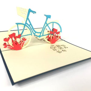 Amsterdam Tulip Bike Pop Up Kirigiami 3D-kaarten Handgemaakte uniqe verjaardag, bruiloft, babyshower, jubileum, vaderdag, moederdag