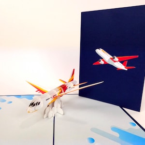 L'avion de passagers Pop Up Kirigiami 3D Cards Handmade uniqe Anniversaire, Mariage, Bébé, anniversaire, fête des pères, fête des mères, saisonnier