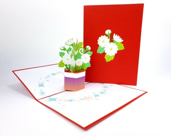 Daisy Pot Flowers Pop Up Kirigiami 3D Cards Handmade Birthday, Wedding, anniversary, father's day, mother's day, seasonal