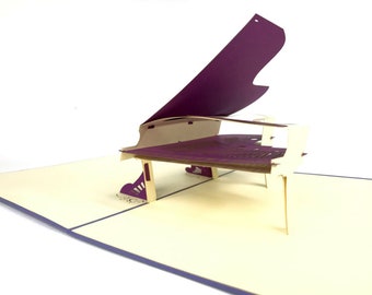 Grand Piano Purple Music Pop Up Kirigiami 3D Cartões Feitos à mão uniqe Aniversário, Casamento, Chá de bebê, aniversário, dia dos pais, dia das mães