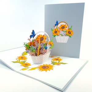 Sonnenblumen Blüten Pop Up Kirigiami 3D Karten Handgemacht Geburtstag, Hochzeit, Baby shower, Jahrestag, Vatertag, Muttertag,