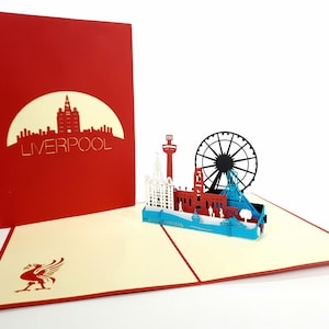 Liverpool Skyline Pop Up Kirigiami 3D Cards Ręcznie robione unikatowe Urodziny, Ślub, Baby shower, rocznica, Dzień Ojca, Dzień Matki