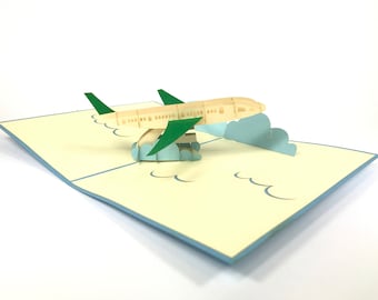 Airplane Blue Pop Up Kirigiami 3D Cards Handmade uniqe  Birthday, Wedding, Baby shower, anniversary, father's day, mother's day, seasonal