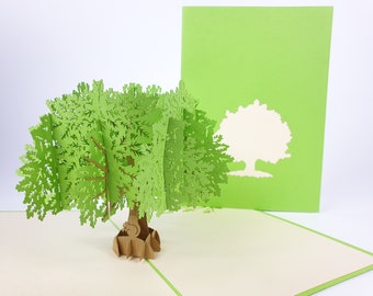 Oak Tree Flowers Pop Up Kirigiami 3D Cards Handmade Birthday, Wedding, anniversary, father's day, mother's day, seasonal