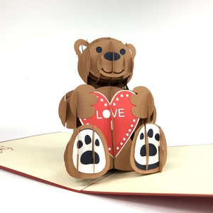 Aime nounours 3D carte Pop Up Kirigiami uniqe fait à la main cartes anniversaire, mariage, Baby shower, anniversaire, fête des pères