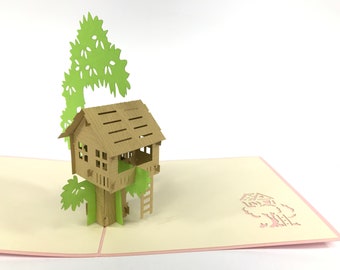 Biglietti pop-up Kirigiami 3D a forma di casa sull'albero, fatti a mano, unici per compleanni, matrimoni, baby shower, anniversari, festa del papà, festa della mamma,