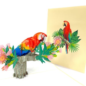 Papagei Ara Kakadu Pop Up Kirigiami 3D Karten Handmade uniqe Geburtstag, Hochzeit, Baby Party, Jubiläum, Vatertag, Muttertag