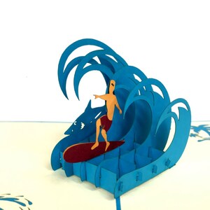 Surfer Pop Up Kirigiami 3D Cards Ręcznie robione unikatowe Urodziny, Ślub, Baby Shower, rocznica, Dzień Ojca, Dzień Matki, sezonowe