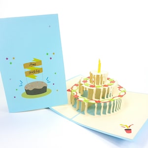 Bolo de 3 velas Pop Up Kirigiami Cartões 3D feitos à mão uniqe Aniversário, casamento, chá de bebê, aniversário, dia dos pais, dia das mães, sazonal