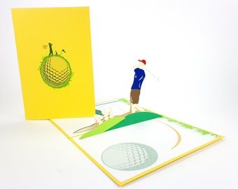 Golf Pop Up Kirigiami 3D Karten Handgemacht uniqe Geburtstag, Hochzeit, Baby Shower, Jahrestag, Vatertag, Muttertag, saisonal