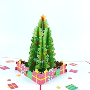 Choinka z prezentami Święty Mikołaj PopUp Kirigiami 3D Karty Ręcznie robione unikatowe Urodziny, Ślub, Baby shower, rocznica, Dzień Ojca,