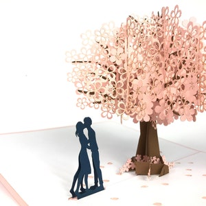 Pareja bajo Blossom Tree Pop Up Kirigiami 3D Cards Handmade uniqe Birthday, Wedding, Baby shower, aniversario, día del padre, día de la madre