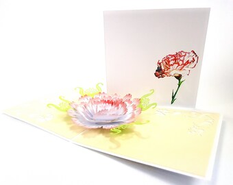 Carnation Flower Pop Up Kirigiami 3D Cards Handmade uniqe  Birthday, Wedding, Baby shower, anniversary, father's day, mother's day