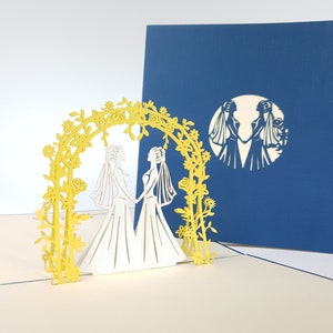 Mariage lesbienne 3D Pop Up Kirigiami cartes fait main uniqe anniversaire, mariage, Baby shower, anniversaire, fête des pères, fête des mères,