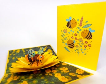 Bee Pop Up Kirigiami 3D Cards Handmade uniqe  Birthday, anniversary, father's day, mother's day,