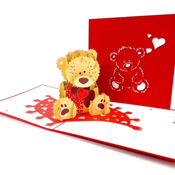 Love teddy Card Pop Up Kirigiami Cartes 3D Handmade uniqe Anniversaire, Mariage, Douche de bébé, anniversaire, fête des pères