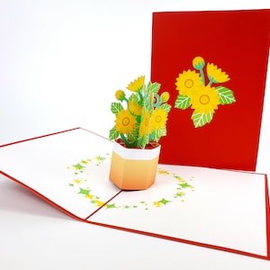 Sonnenblumentopf Blumen Pop Up Kirigiami 3D Karten Handmade Geburtstag, Hochzeit, Baby Shower, Jubiläum, Vatertag, Muttertag,