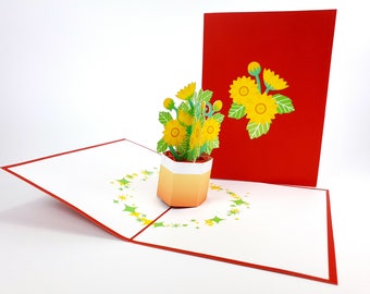 Sunflower Pot  Flowers Pop Up Kirigiami 3D Cards Handmade Birthday, Wedding, Baby shower, anniversary, father's day, mother's day,