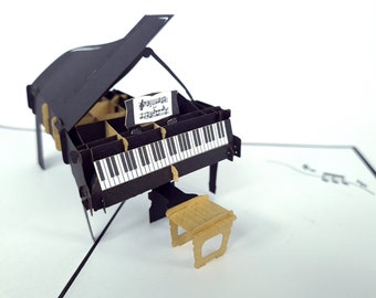 Piano de cauda roxo música pop up kirigiami 3d cartões artesanais exclusivos aniversário, casamento, chá de bebê, aniversário, dia dos pais, dia das mães