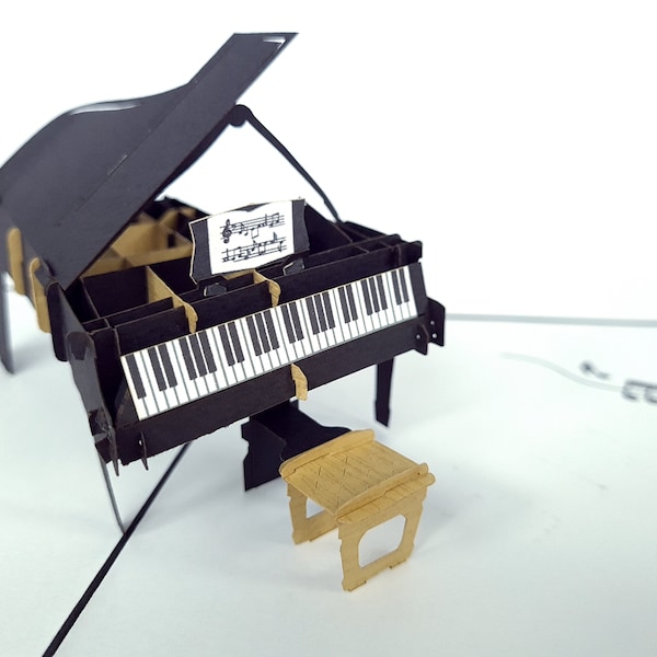 Piano de cauda roxo música pop up kirigiami 3d cartões artesanais exclusivos aniversário, casamento, chá de bebê, aniversário, dia dos pais, dia das mães