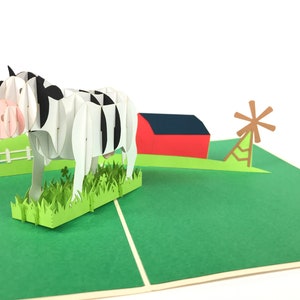 Koe op boerderij Pop Up Kirigiami 3D kaarten handgemaakte uniqe verjaardag, bruiloft, Baby shower, verjaardag, Vaderdag, Moederdag