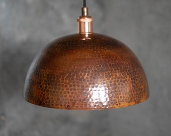 Lámpara colgante vintage de cobre, lámpara de techo con cúpula oxidada, lámpara colgante para isla de cocina