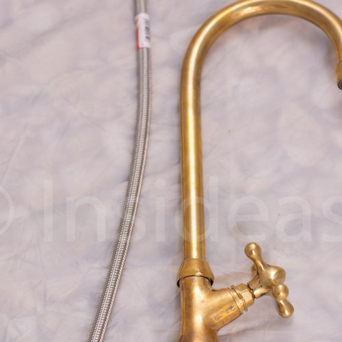Single Handle Authentic Brass Kitchen Gooseneck Faucet Etsy