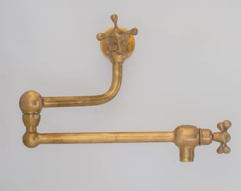 Unlacquered Brass Pot Filler, Kitchen Faucet, Solid Aged Brass Faucet, Stove Pot Faucet