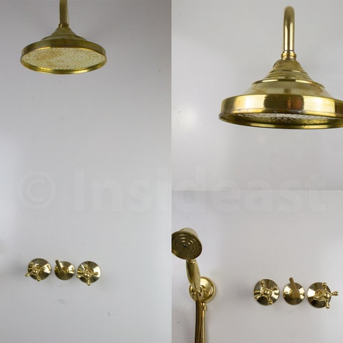 Exposed Solid Brass Shower System Round Brass Shower Head Etsy