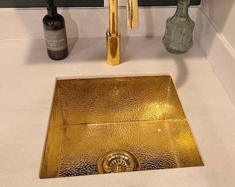 Solid Unlacquered Brass Undermount Hammered Sink, Kitchen Bar Sink, Island Sink, Outdoor Sink