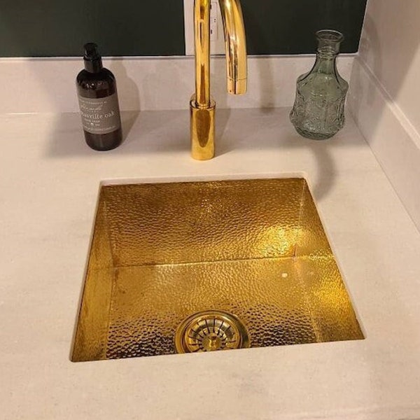 Solid Unlacquered Brass Undermount Hammered Sink, Kitchen Bar Sink, Island Sink, Outdoor Sink