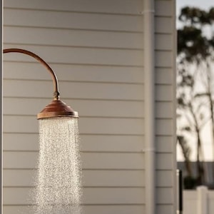 Unlacquered Solid Copper Rain Shower Head, Large Round Handcrafted Vintage Showerhead, Works Outdoor